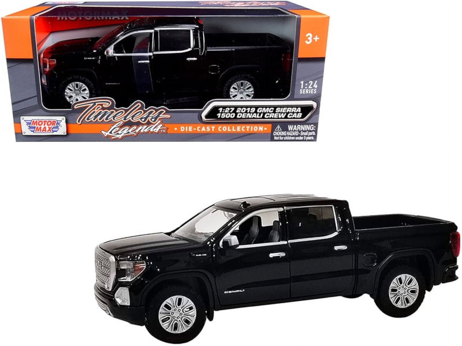 2019 GMC Sierra 1500 Denali Crew Cab Pickup Truck Black 1/24-1/27 Diecast Model Car by Motormax MOTORMAX