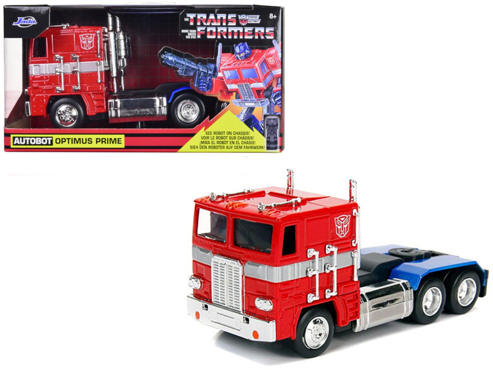 G1 Autobot Optimus Prime Truck Red with Robot on Chassis from "Transformers" TV Series "Hollywood Rides" Series 1/32 Diecast Model by Jada JADA TOYS