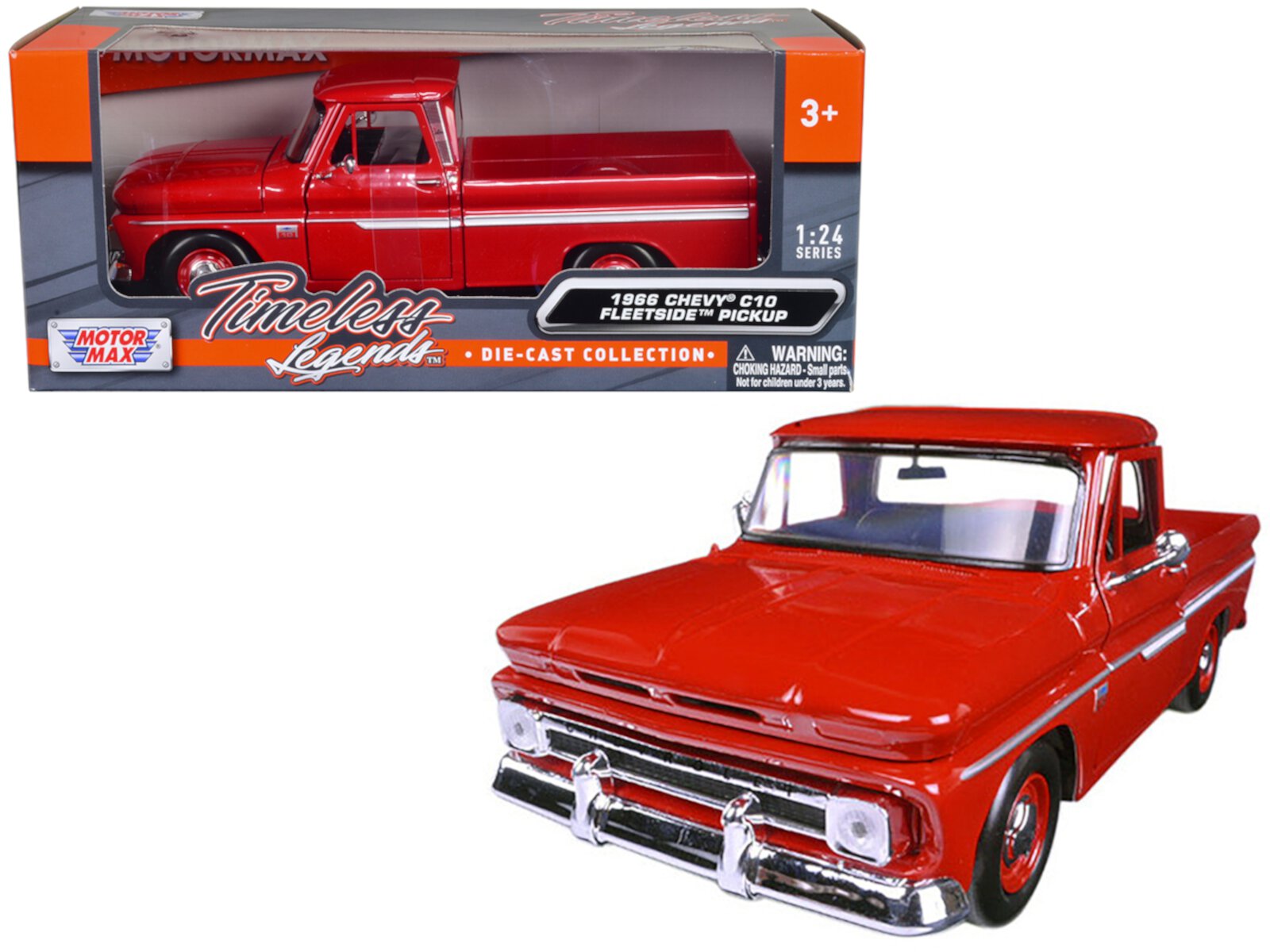 1966 Chevrolet C10 Fleetside Pickup Truck Red 1/24 Diecast Model Car by Motormax MOTORMAX