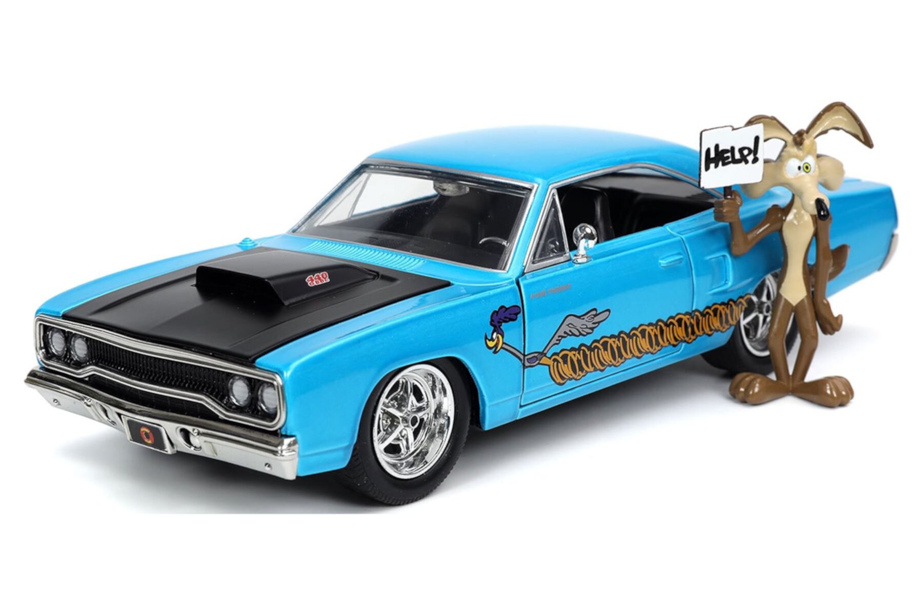 1970 Plymouth Road Runner with Wile E. Coyote Figure, Looney Toons - Jada Toys 32038/4 - 1/24 scale Diecast Model Toy Car JADA TOYS