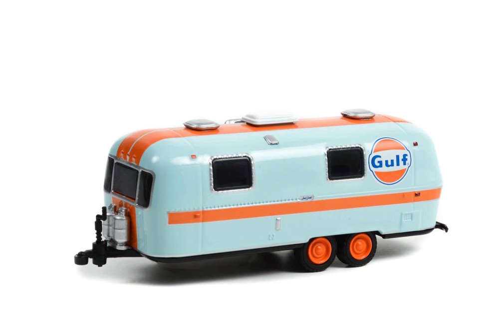 1971 Airstream Double-Axle Land Yacht Safari Custom Travel Trailer, Light Blue /Orange - Greenlight 34120B - 1/64 scale Diecast Car Greenlight