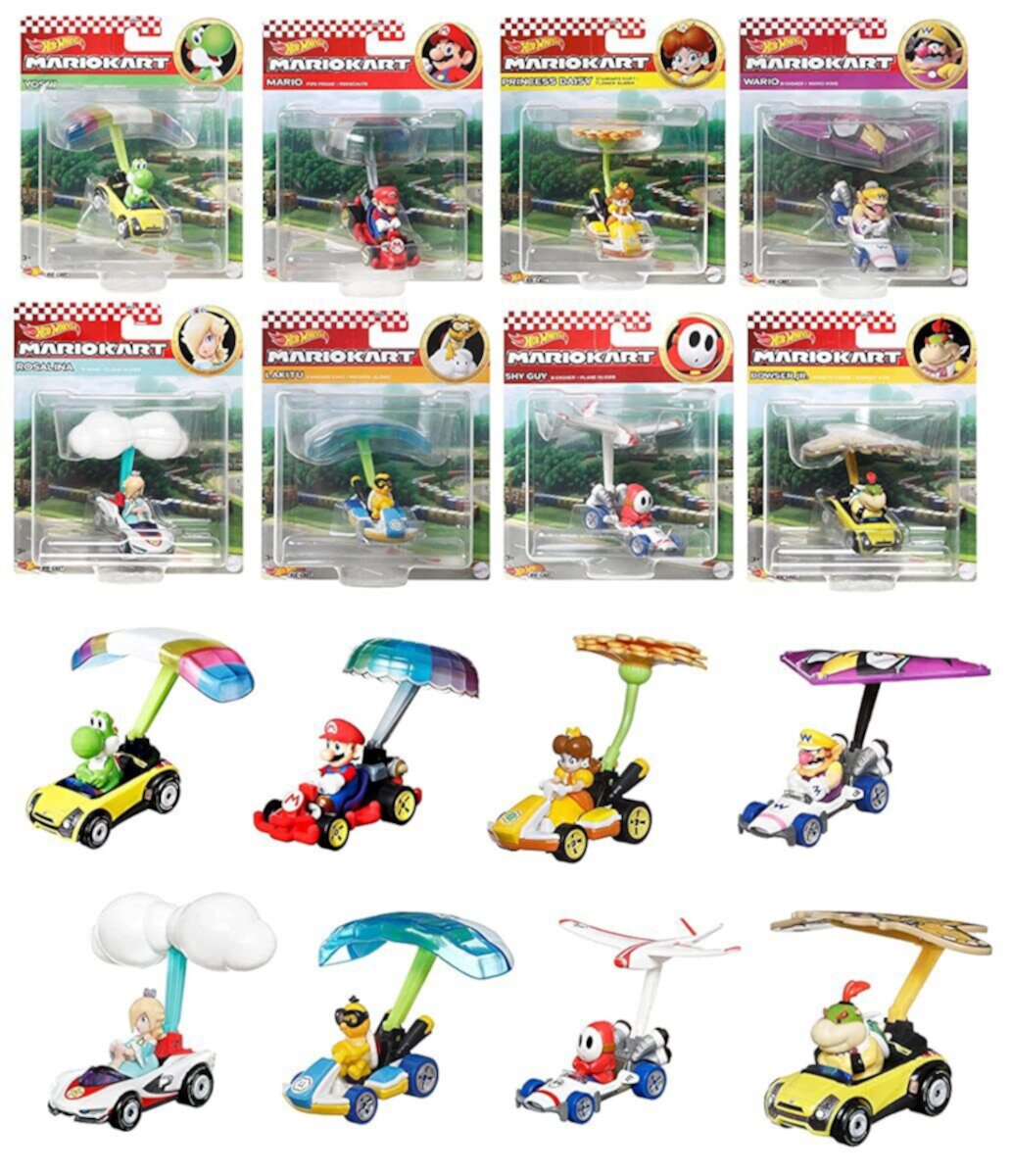 Hot Wheels Mario Kart Gliders, 1:64 Scale Die-Cast Character Toy Car (Set of 8) Hot Wheels