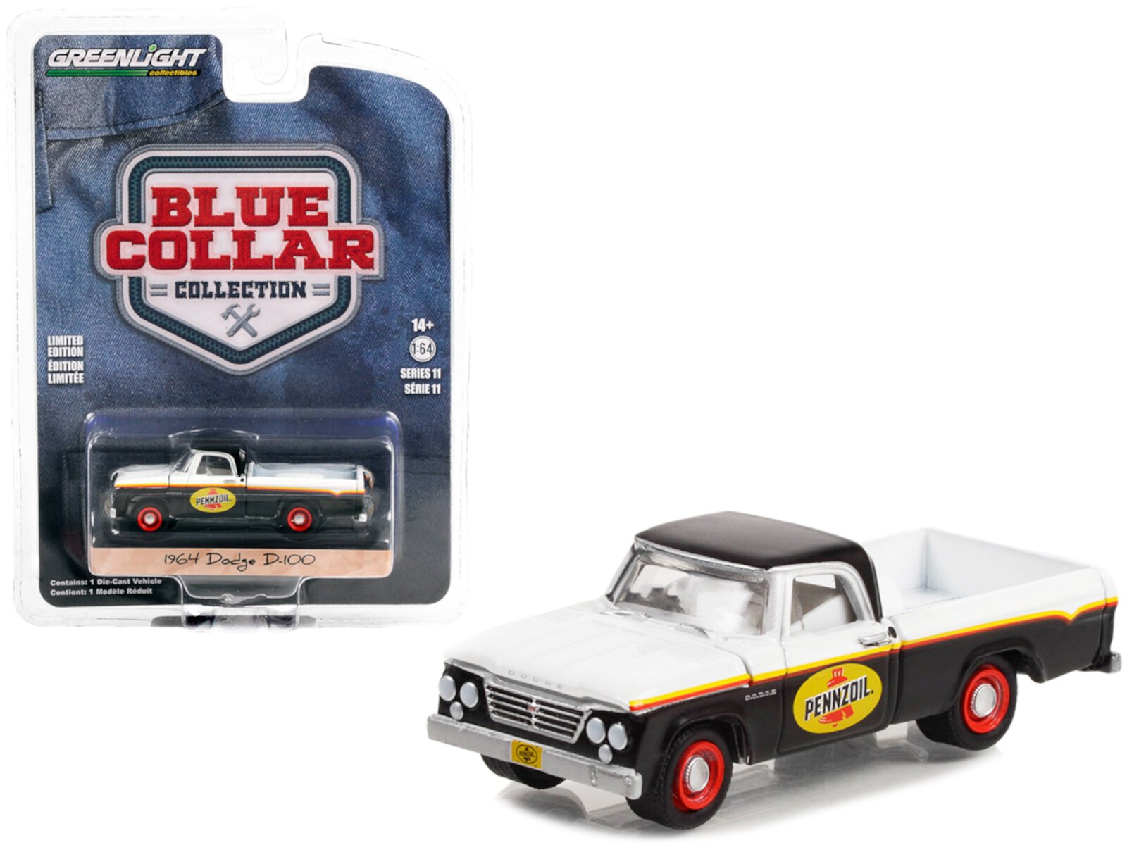 1964 Dodge D-100 Pickup Truck White and Black with Stripes "Pennzoil" "Blue Collar Collection" Series 11 1/64 Diecast Model Car by Greenlight Greenlight