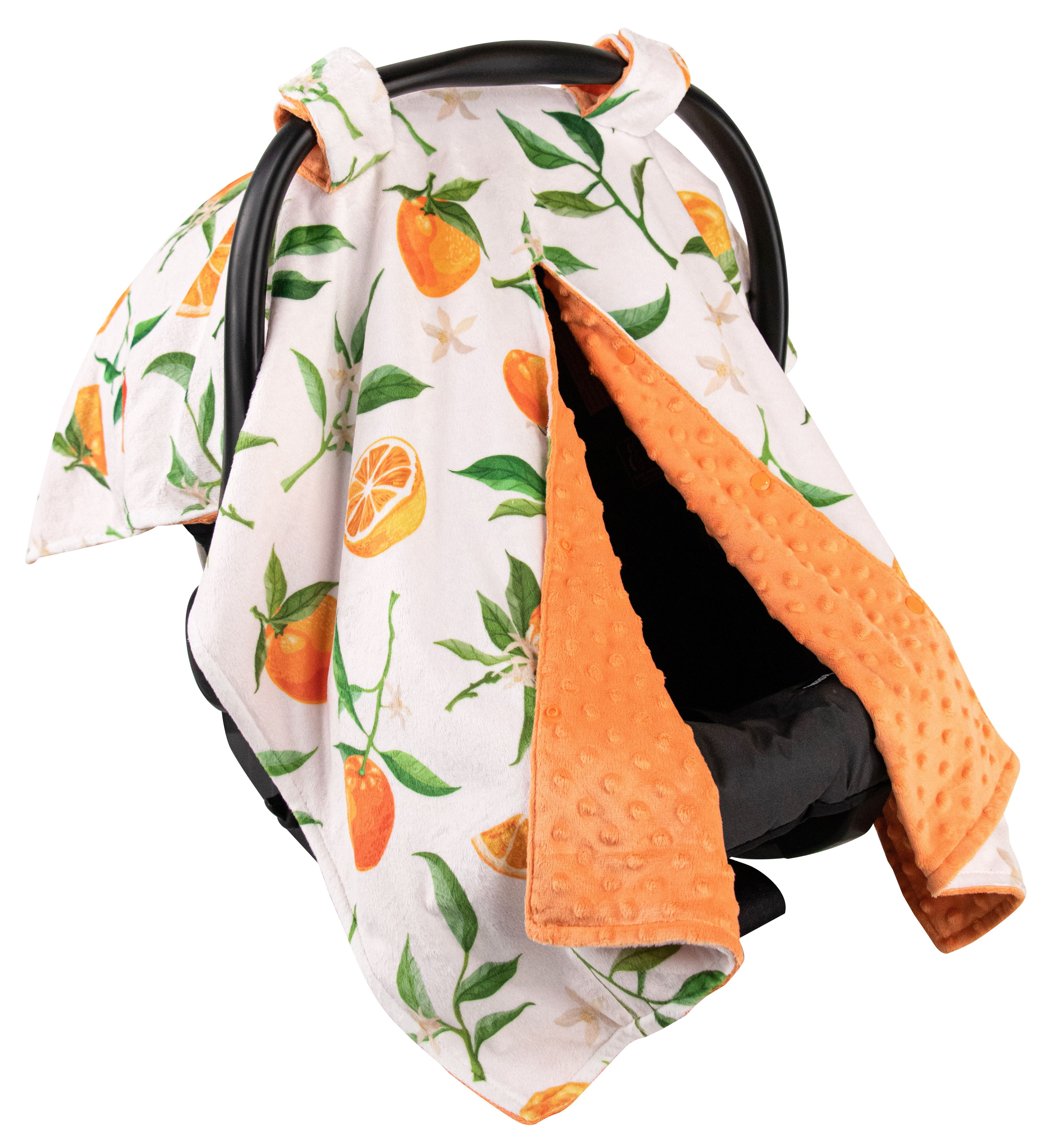 Top Tots Deluxe Minky Car Seat Canopy for Infant, Oranges with Leaves, Unisex Top Tots