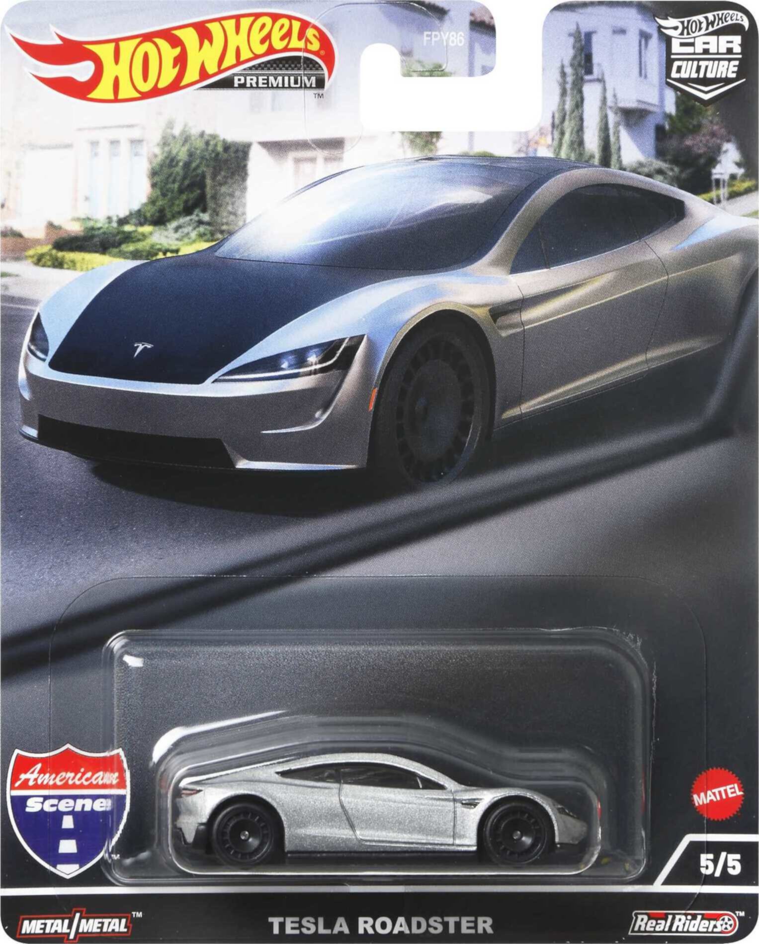 Hot Wheels Car Culture Circuit Legends Tesla Roadster Silver Metallic and Black Hot Wheels