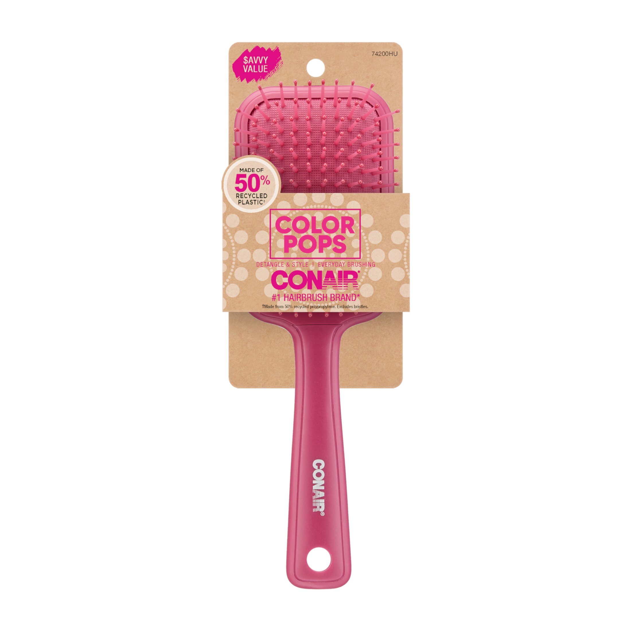 Conair Color Pops Paddle Hair Brush, Detangle, Recycled Material Conair