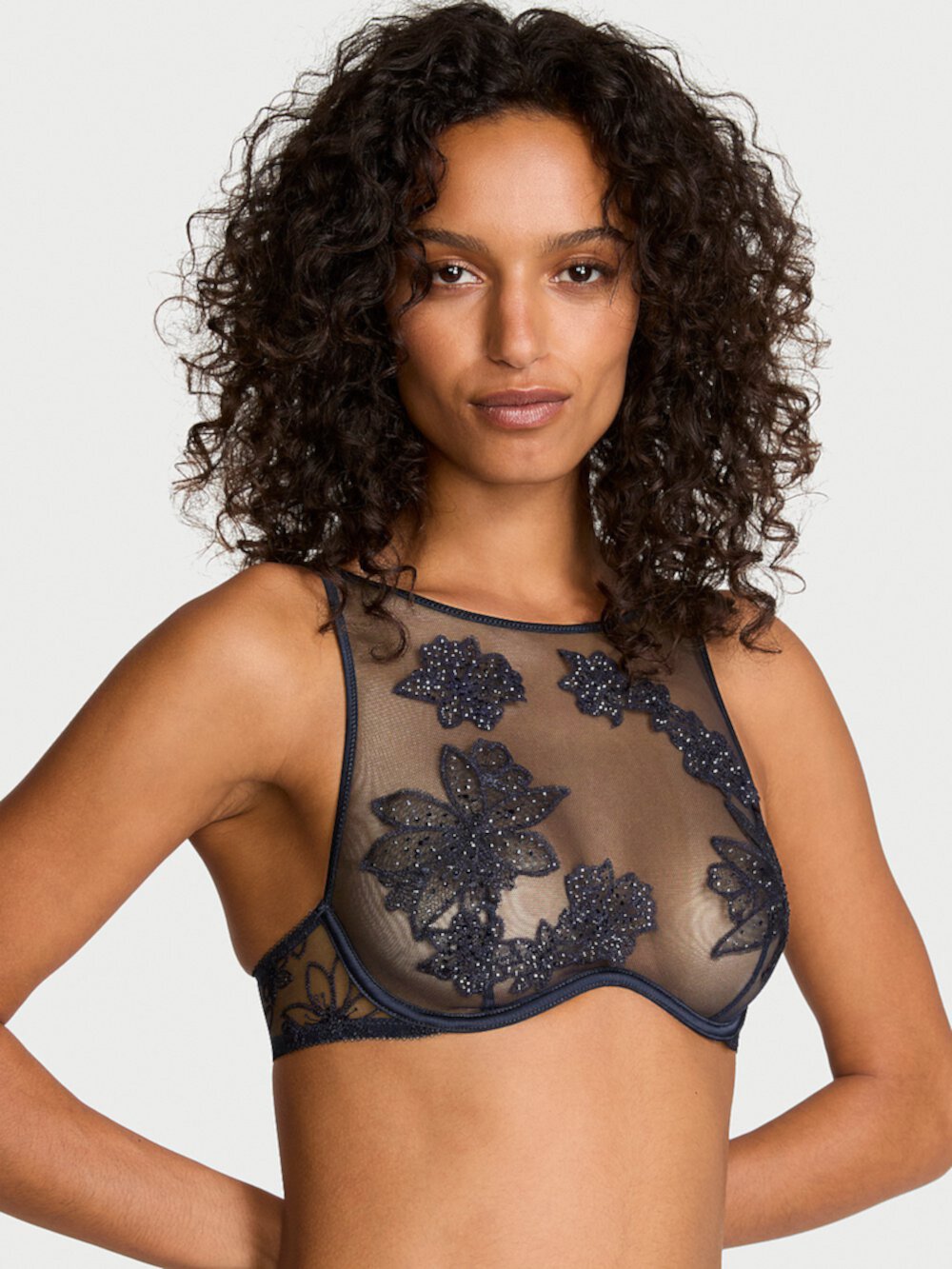 Ziggy Noir Embroidery High-Neck Unlined Bra Top Very Sexy