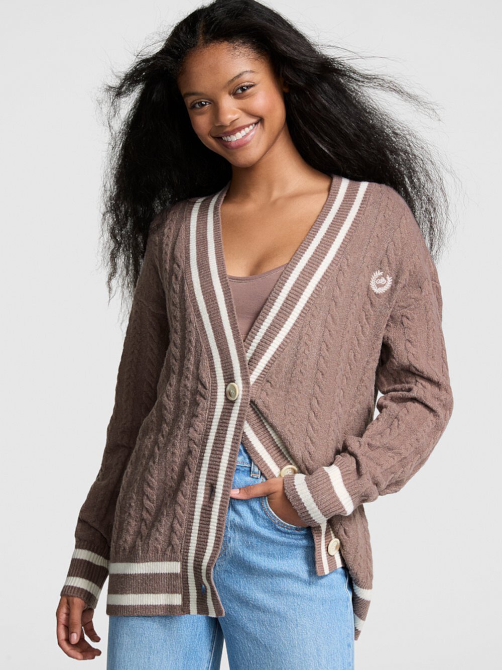 Женский Свитер Pink Collegiate Cable-Knit Oversized Cardigan Pink