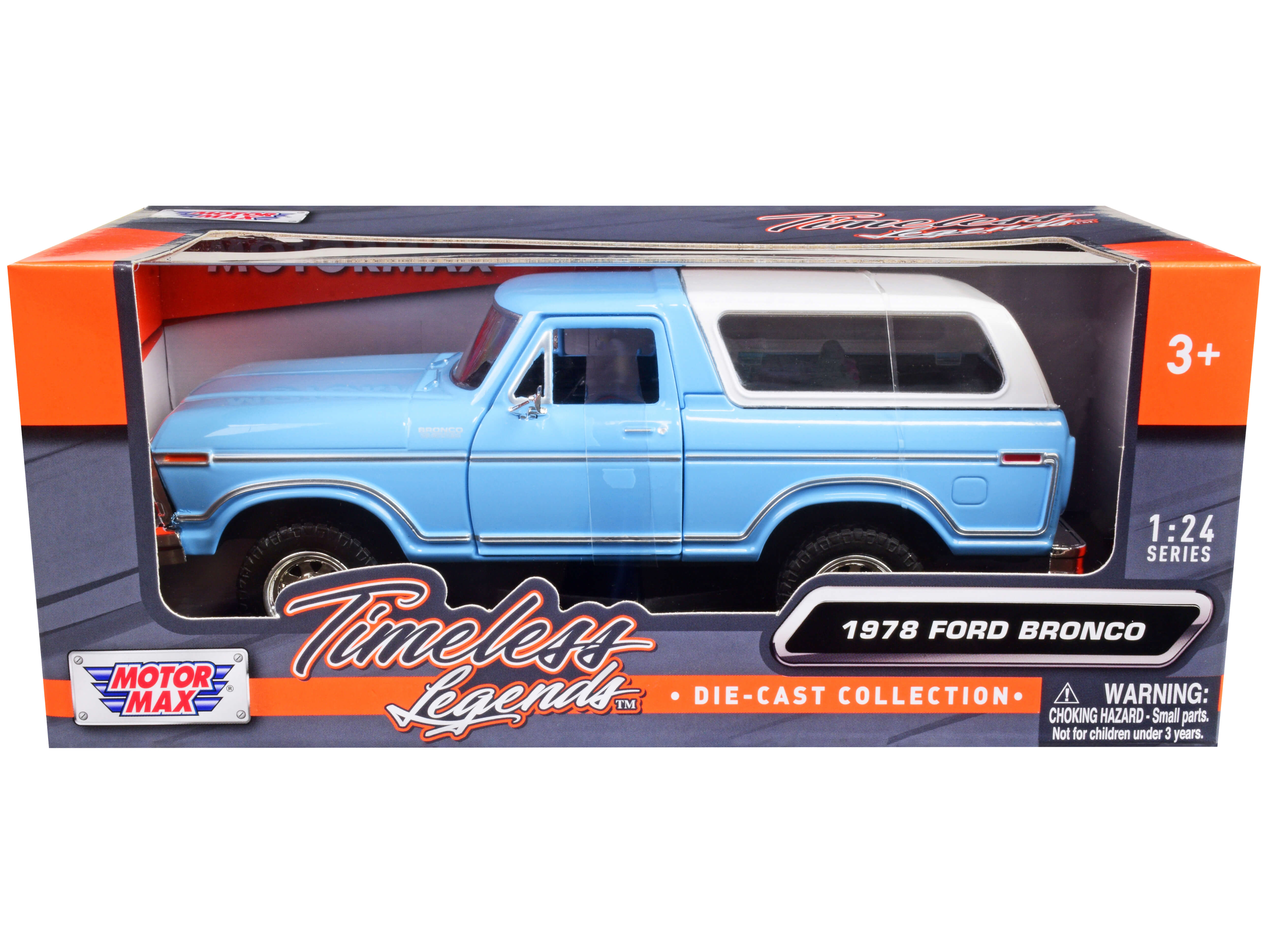 1978 Ford Bronco Custom Light Blue and White "Timeless Legends" Series 1/24 Diecast Model Car by Motormax MOTORMAX