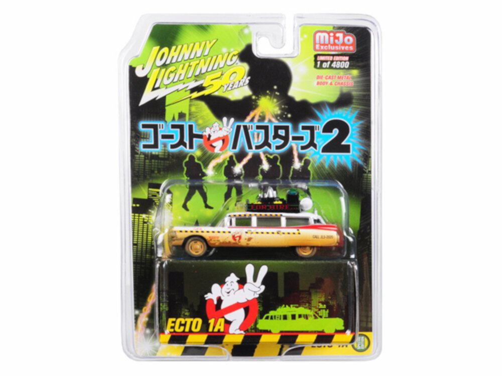 1959 Cadillac Eldorado Ambulance Ecto-1A (Dirty Version) (Japanese Retro Packaging), Ghostbusters II - Johnny Lightning JLCP7204-24 - 1/64 scale Diecast Model Toy Car Johnny Lightning