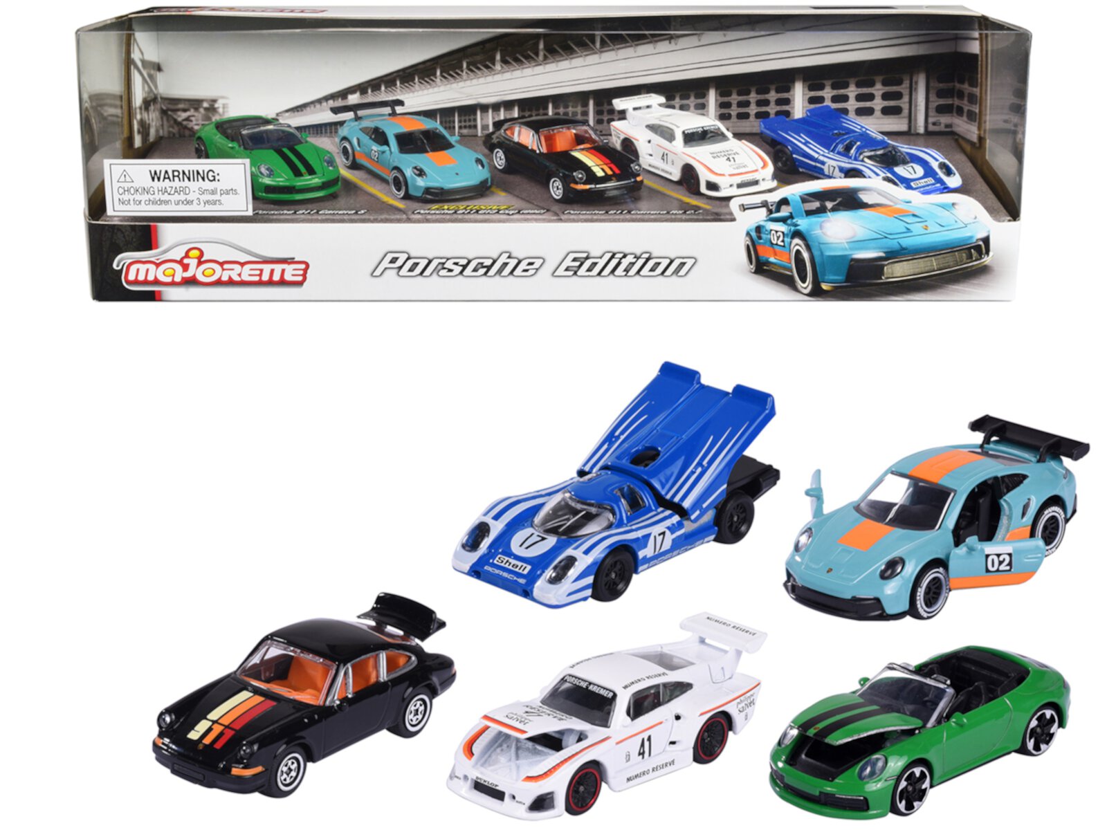 Diecast Porsche Edition (2023) 5 piece Set 1/64 Diecast Model Cars by Majorette Majorette