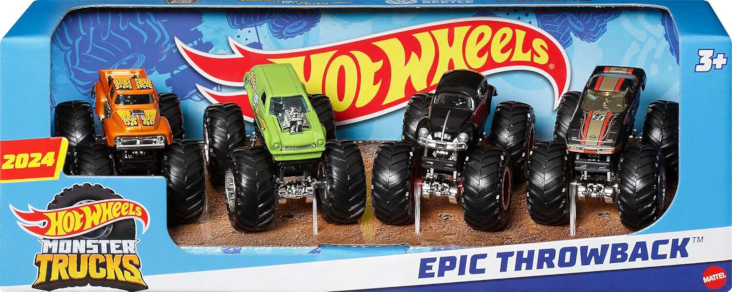 Hot Wheels Monster Trucks Epic Throwback Diecast Car 4-Pack Mattel