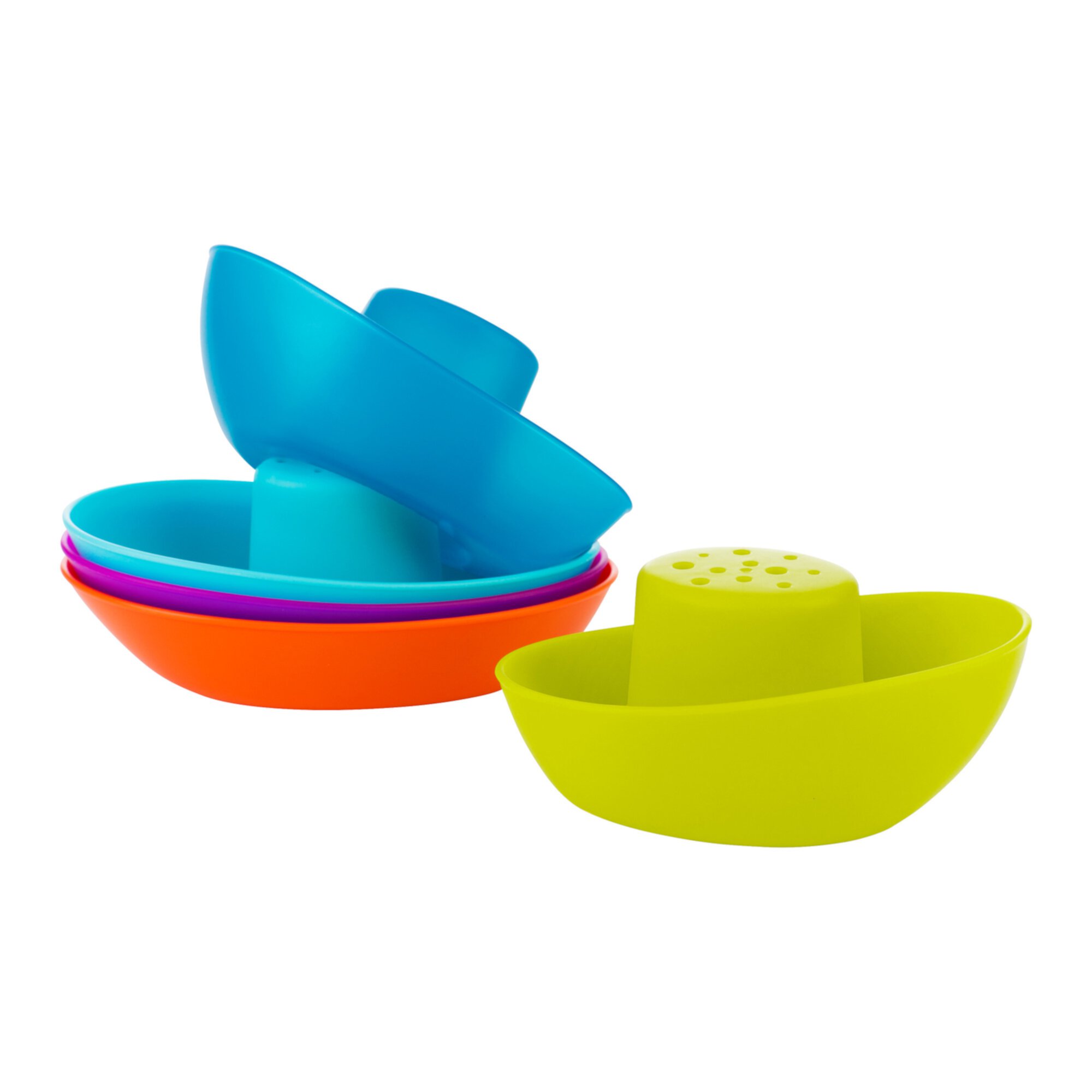 Boon Fleet Colorful Stacking Boats Bath Toys For Toddlers With Drain Holes, 5 Pack Boon