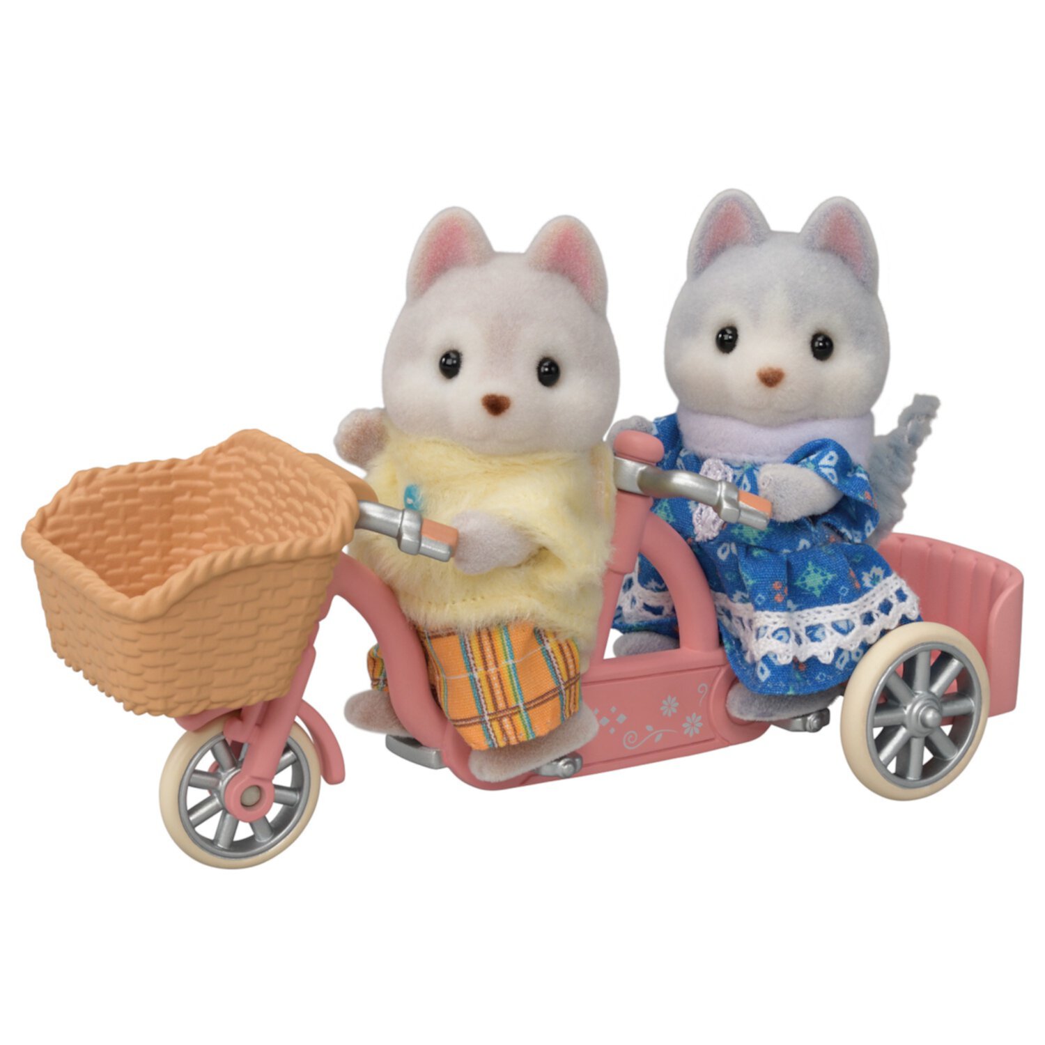 Calico Critters Husky Brother & Sister's Tandem Cycling Set, Dollhouse Playset with Figures and Accessories Calico Critters