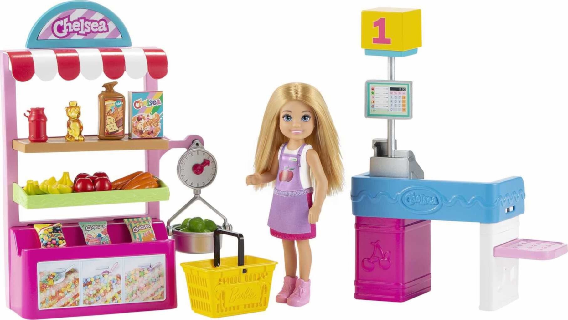 Barbie Chelsea Can Be Snack Stand Playset with Blonde Small Doll & 15+ Grocery-Themed Accessories Barbie