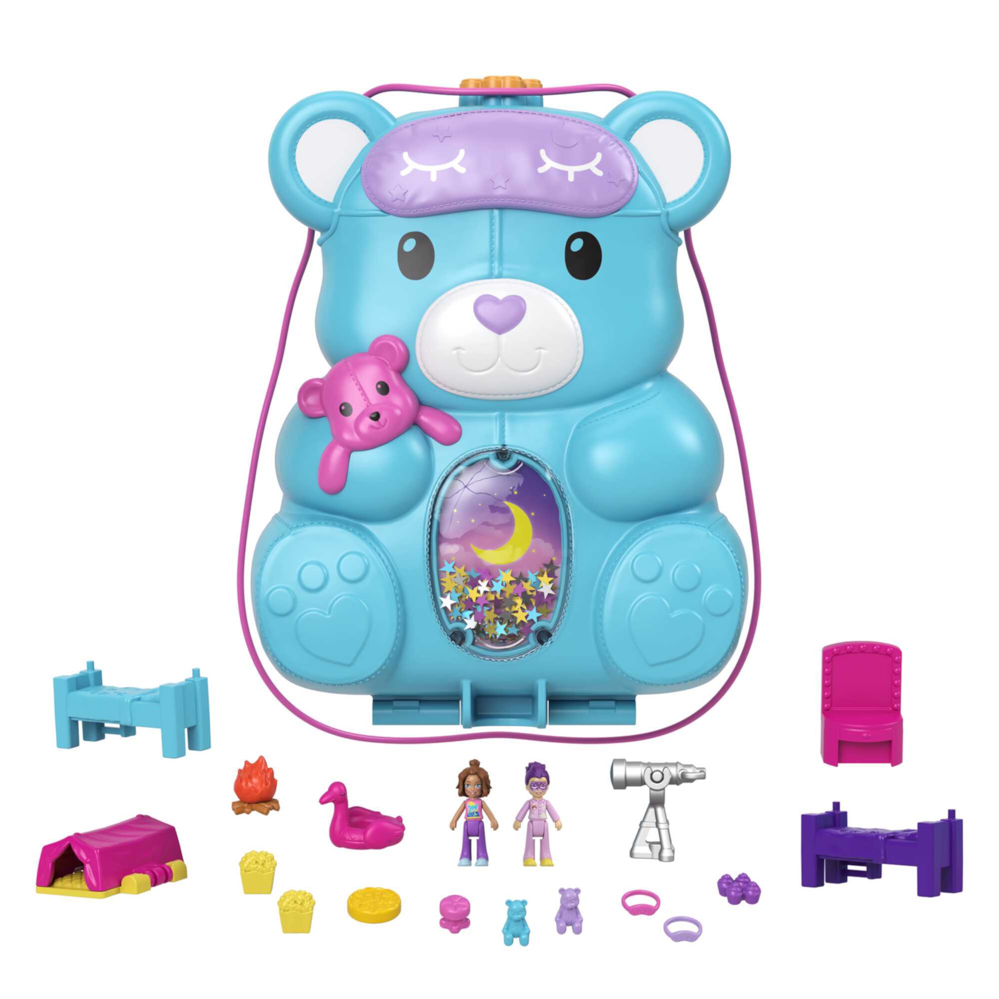 Polly Pocket 2-in-1 Teddy Bear Purse Travel Toy with 2 Micro Dolls and 16 Accessories Polly Pocket