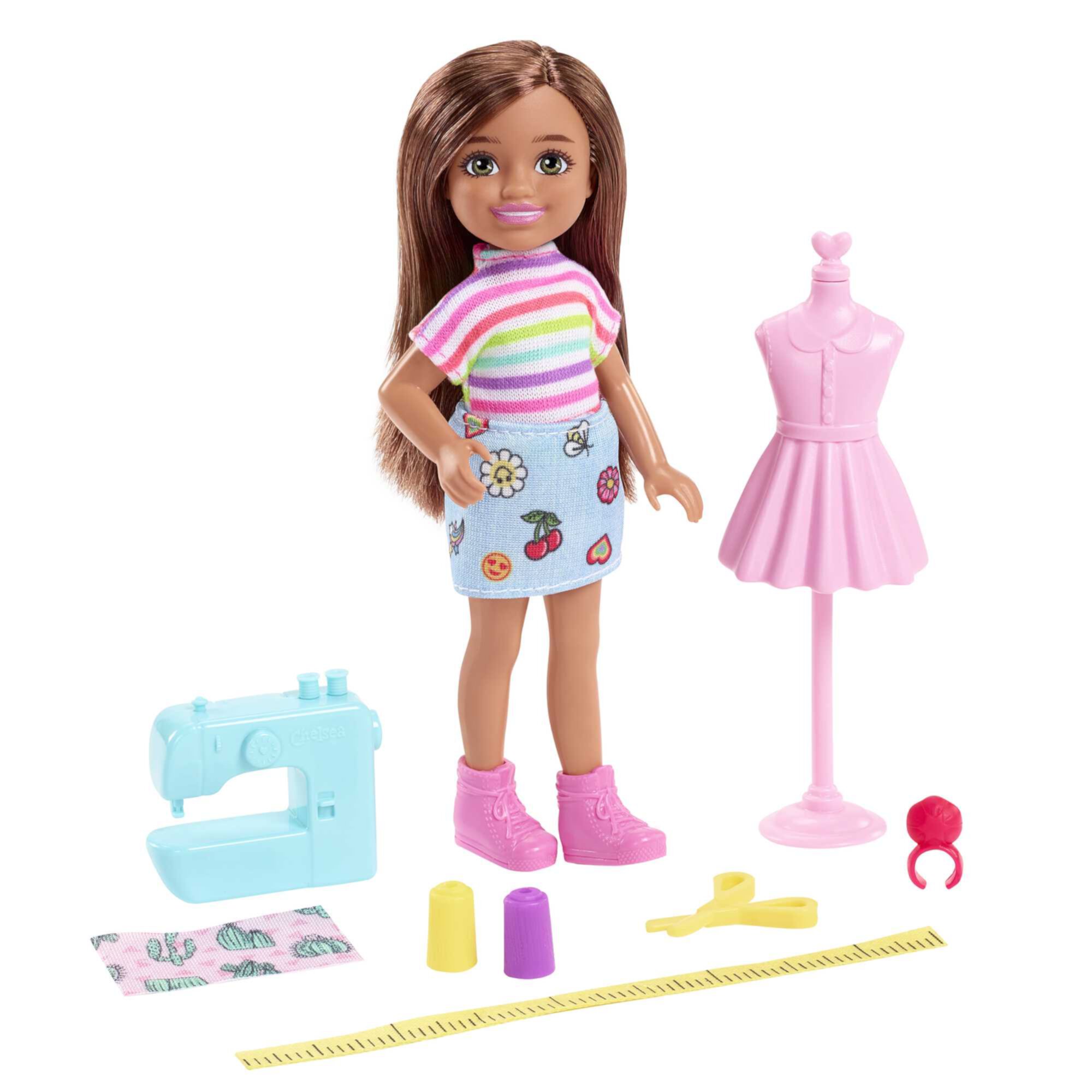 Barbie Chelsea Can Be Fashion Designer Small Doll & 8 Accessories, Brunette in Removable Outfit Barbie