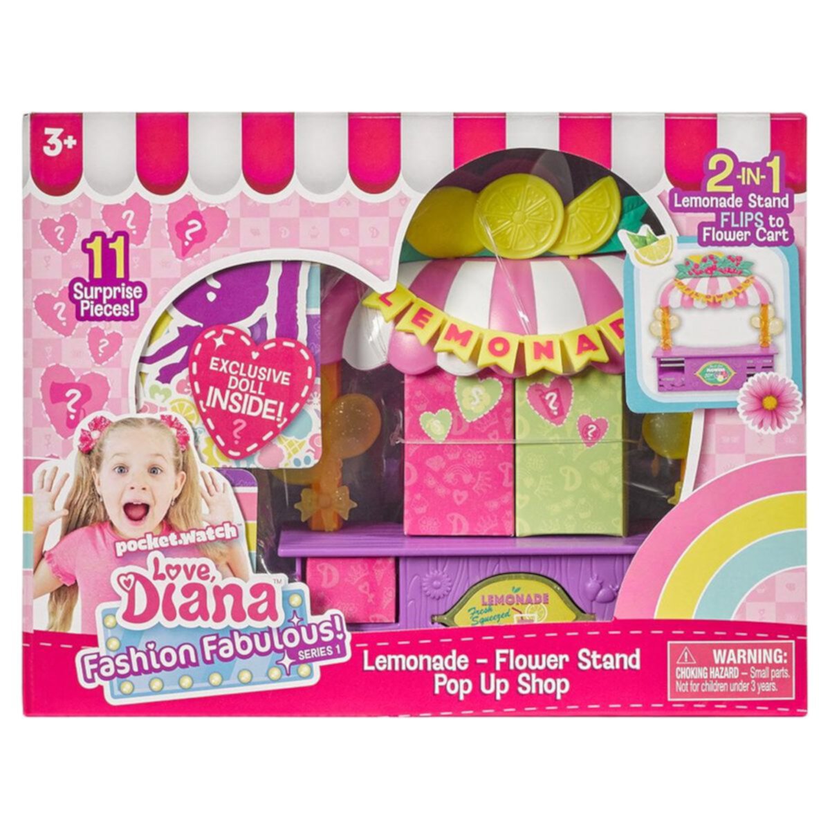 Love Diana 2 in 1 Pop Up Store, 6 inch Lemonade and Flower Stand Playset, Children Ages 3+ Love, Diana