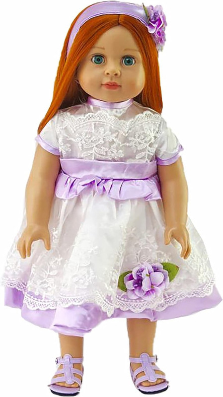 Purple and White Lace Dress with Headband - Compatible with 18" American Girl Dolls, Madame Alexander, Our Generation, etc. | 18 Inch Doll Clothes American Fashion World