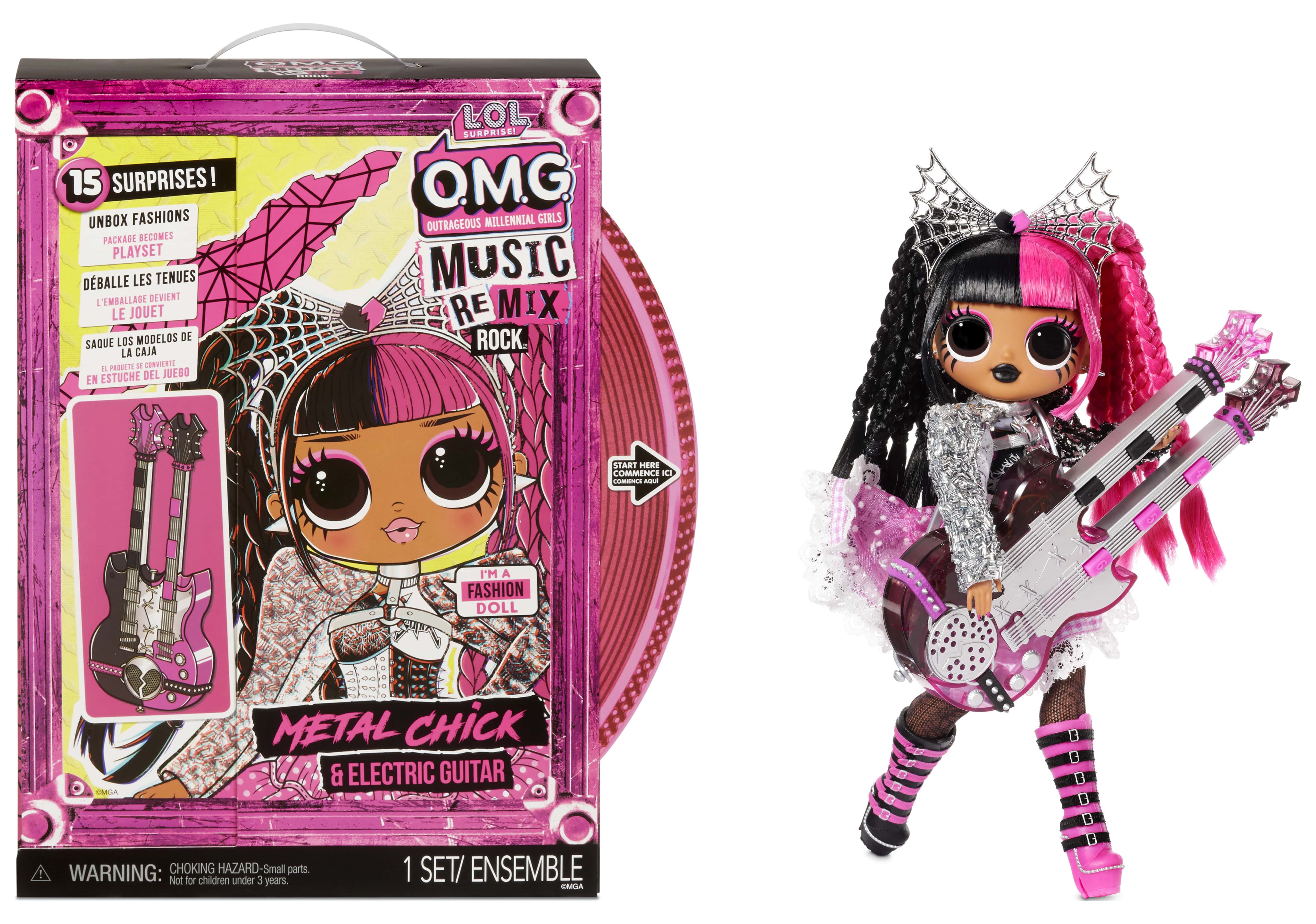 LOL Surprise Omg Remix Rock Metal Chick Fashion Doll with 15 Surprises Including Electric Guitar, Outfit, Shoes, Hair Brush, Doll Stand, Lyric Magazine, And Record Player Package - for Girls Ages 4+ L.O.L. Surprise!