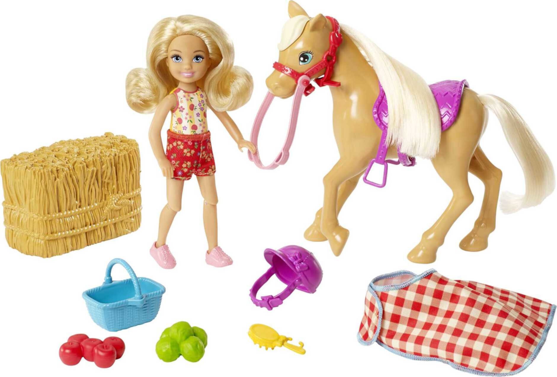 Barbie Club Chelsea Doll & Horse, Sweet Orchard Farm Blonde Small Doll, Brown Horse & Accessories Barbie