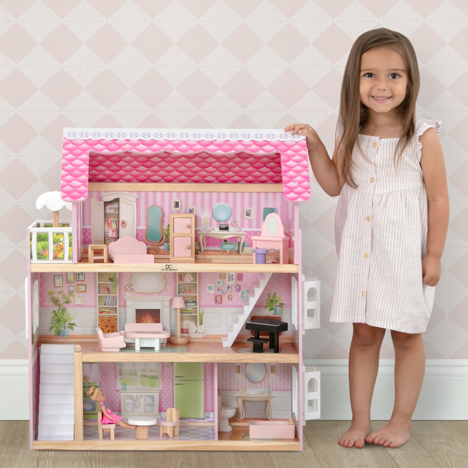 Delta Children Little Gem Dollhouse - 3-Story Dollhouse with 4 Rooms - Includes 16 Accessories - Fits 5-inch Dolls - Pretend Play Dream Gift for Ages 3+ Delta Children