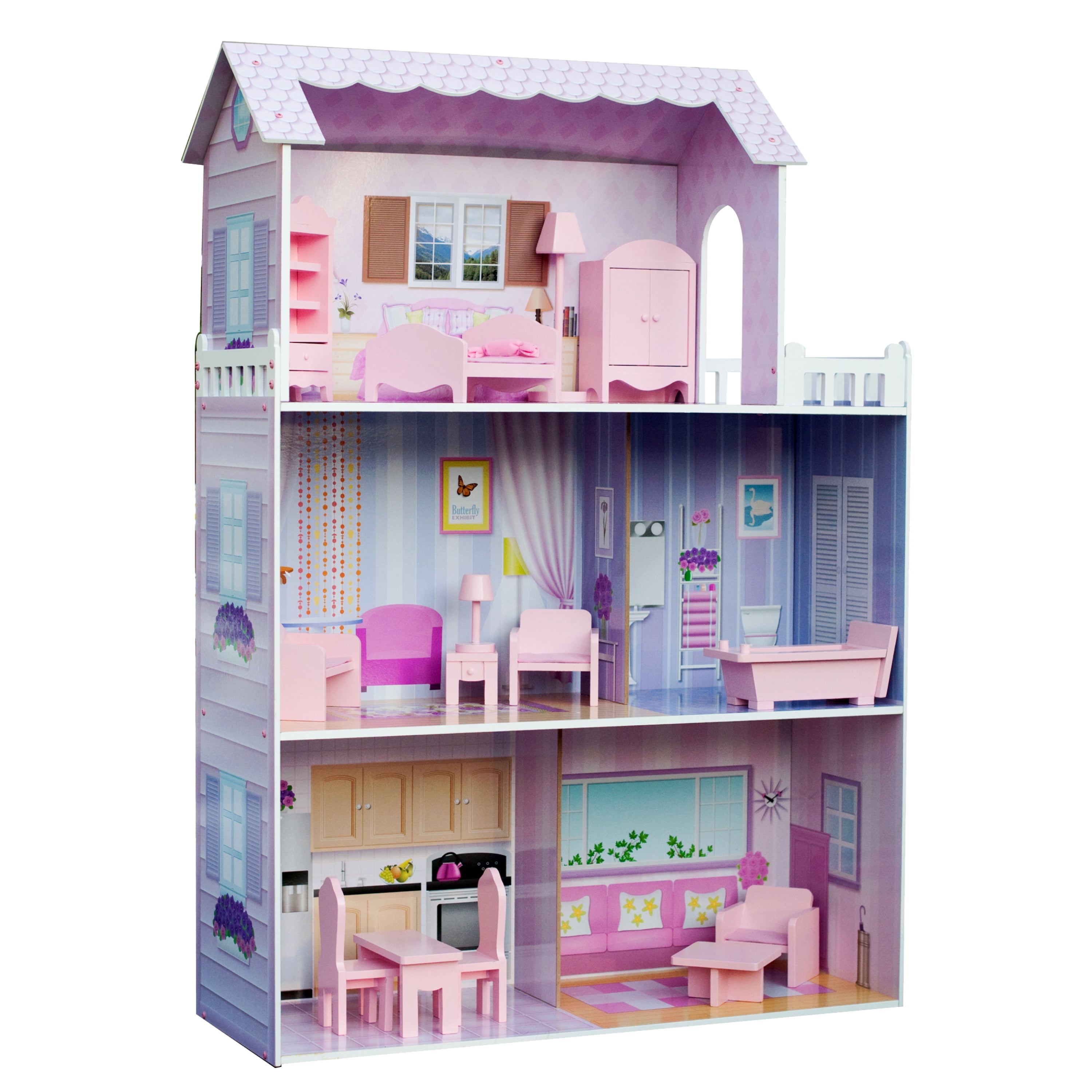 Olivia's Little World- 12" Pink Dreamland Tiffany Dollhouse with Matching Pink Accessories, Mixture of MDF, Solid Wood (Eco - Friendly) Olivia's Little World