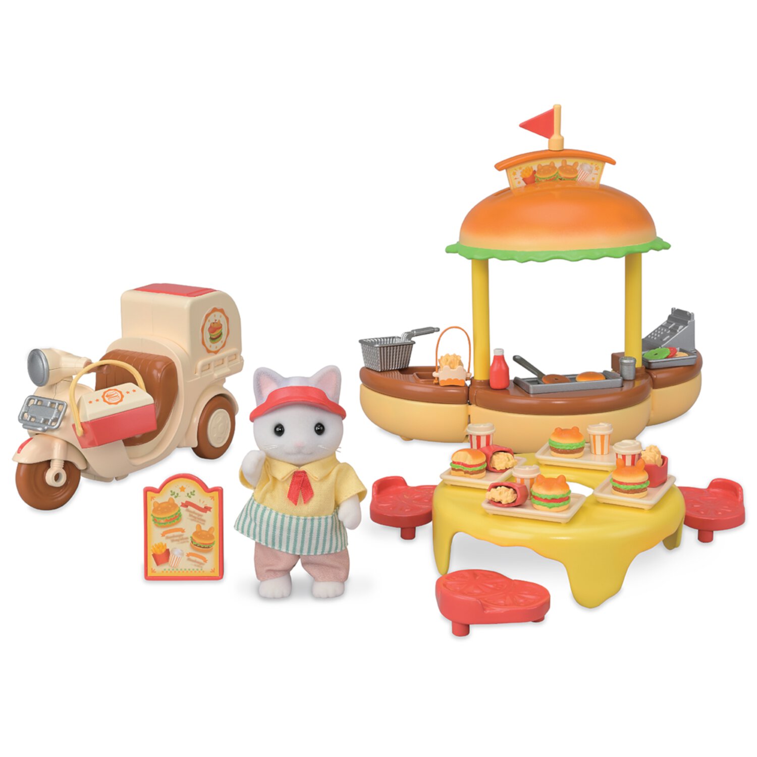 Calico Critters Hamburger Stand, Dollhouse Playset with Figure and Accessories Calico Critters