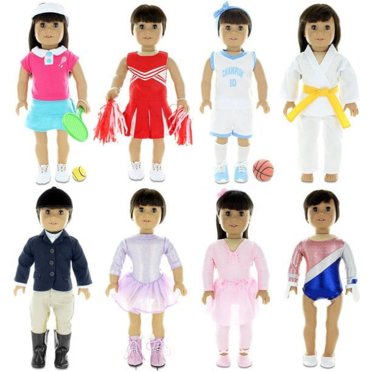 Doll Clothes - 8 Sports Outfit Mega Bundle Fits Clothing Sets Fits American Girl Doll Other 18 inch Dolls Pink Butterfly Closet