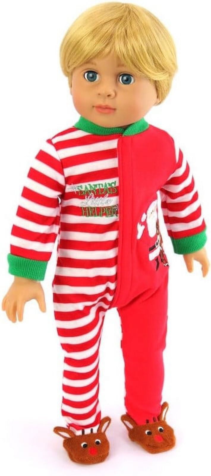 Green & White Striped Santa Pajamas For 18 Inch Dolls American Fashion World