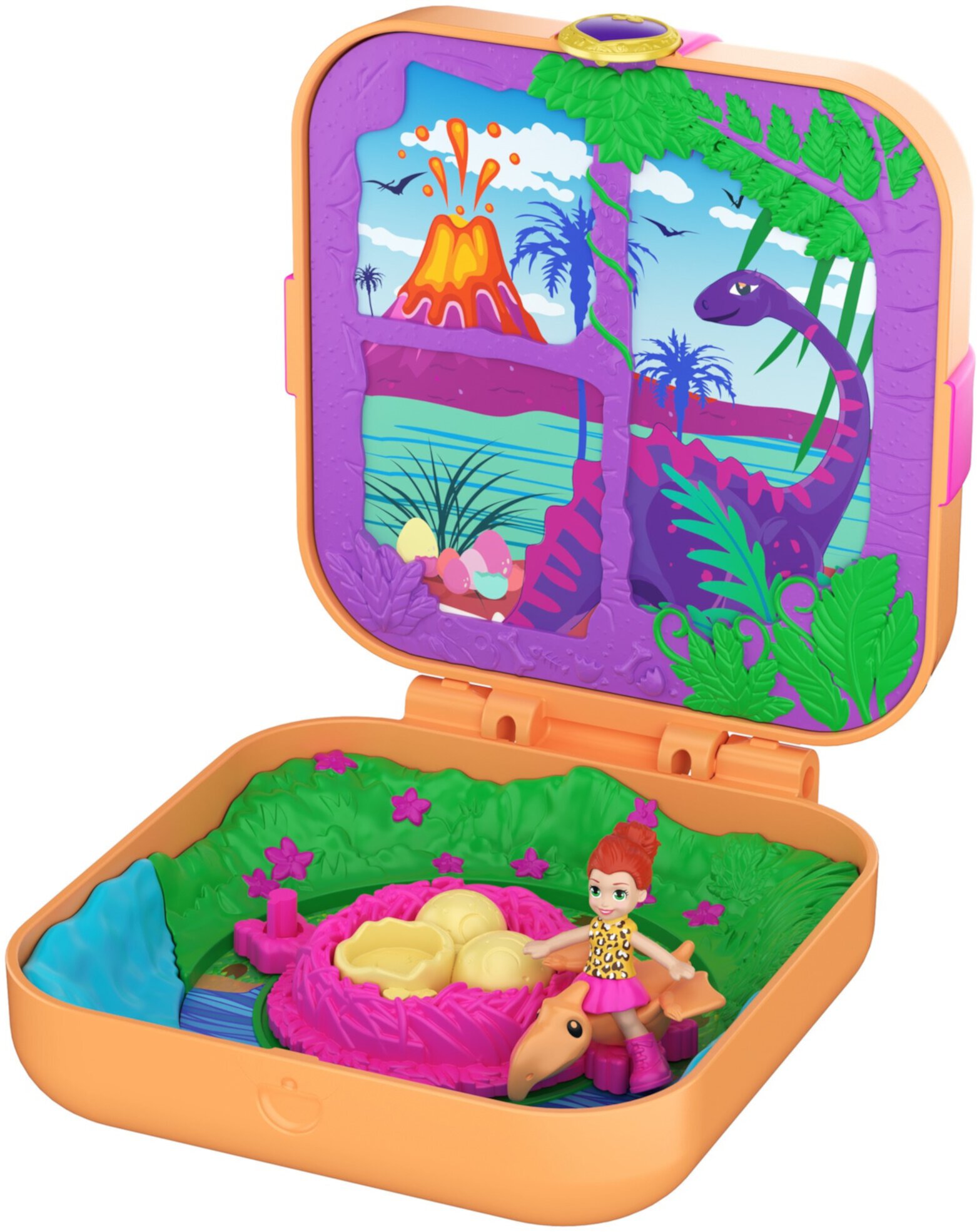 Polly Pocket Hidden Hideouts Lila Dino Discovery Compact, Micro Doll And Accessories Polly Pocket