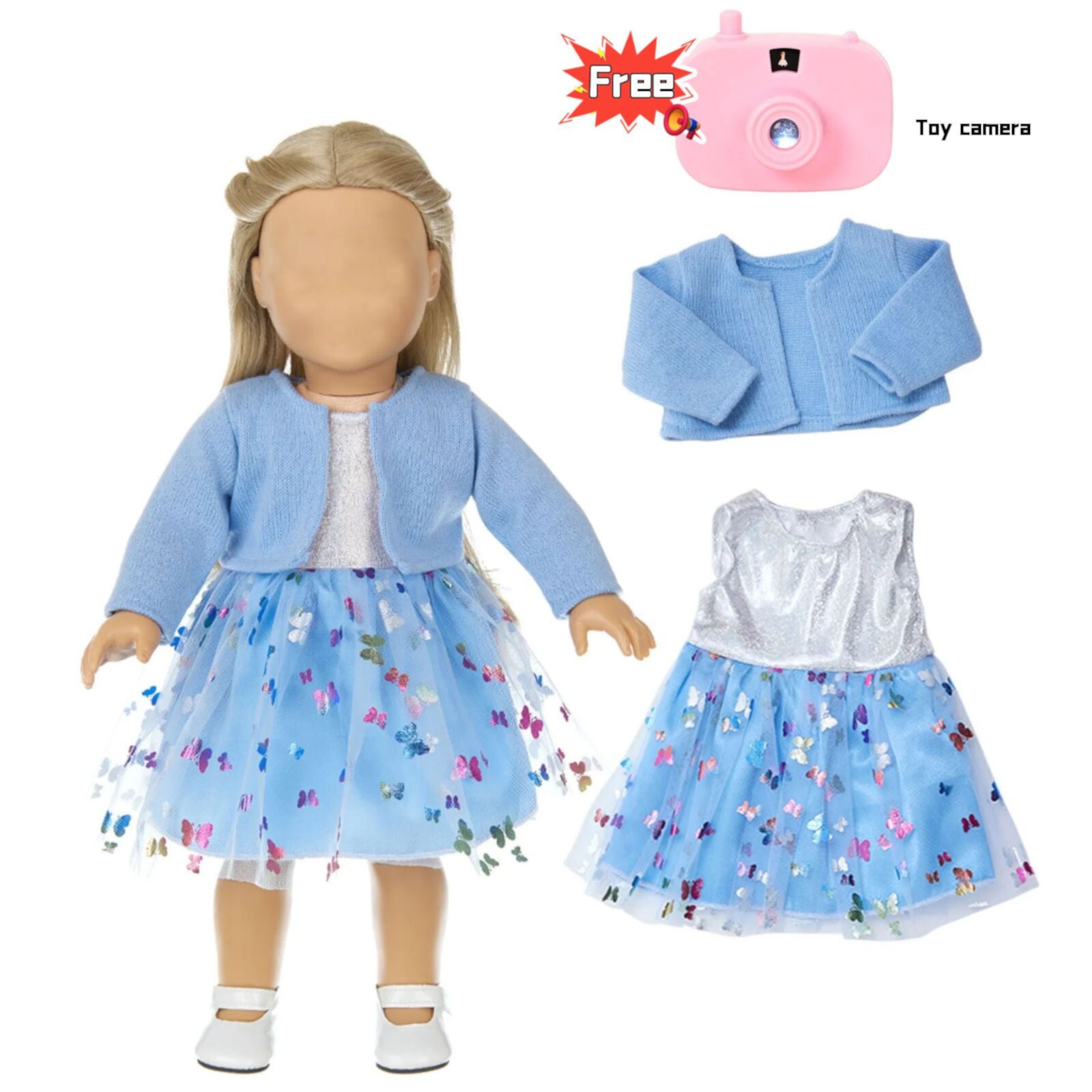 Set of 4 Baby Doll Clothes Casual Cute Pink Suit with Dress Coat Socks Suitable for 14-16 inch Dolls 4 Set（4 colos，with 1 toy camera） Quinlirra