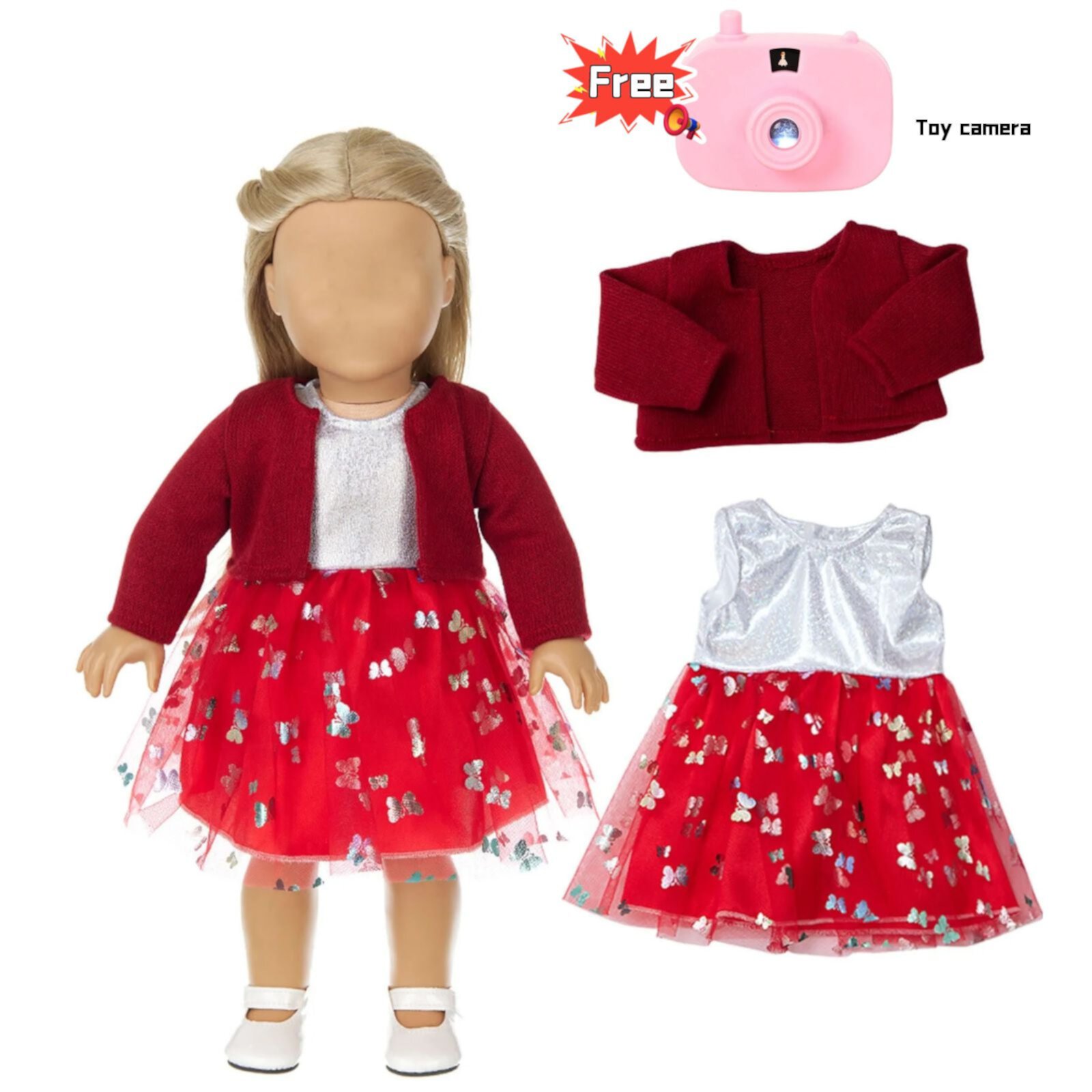 Baby Doll Clothes Casual Cute Pink Suit with Dress Coat Socks Suitable for 14-16 inch Dolls 3-Piece Set Quinlirra