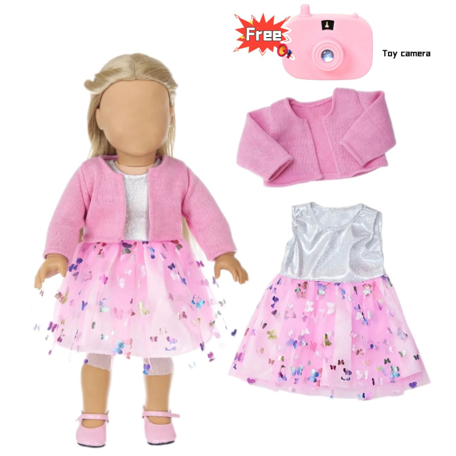 Baby Doll Clothes Casual Cute Pink Suit with Dress Coat Socks Suitable for 14-16 inch Dolls 3-Piece Set Quinlirra