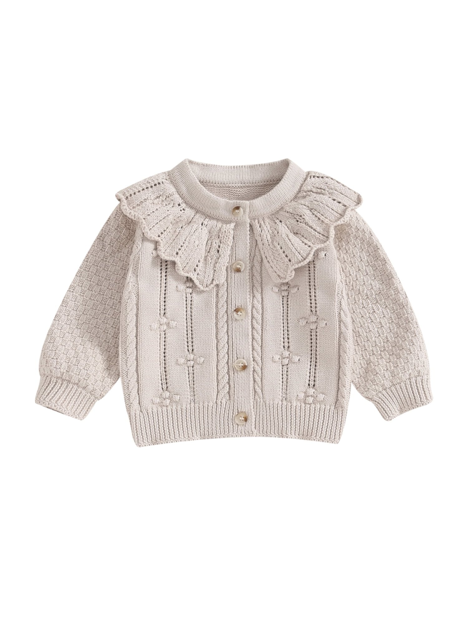 Wassery Baby Girls Knit Cardigan Sweater Long Sleeve Doll Collar Button Knitted Cardigan 3M 6M 12M 18M 24M Infant Fall Winter Loose Fit Crochet Knitwear Outerwear Wassery