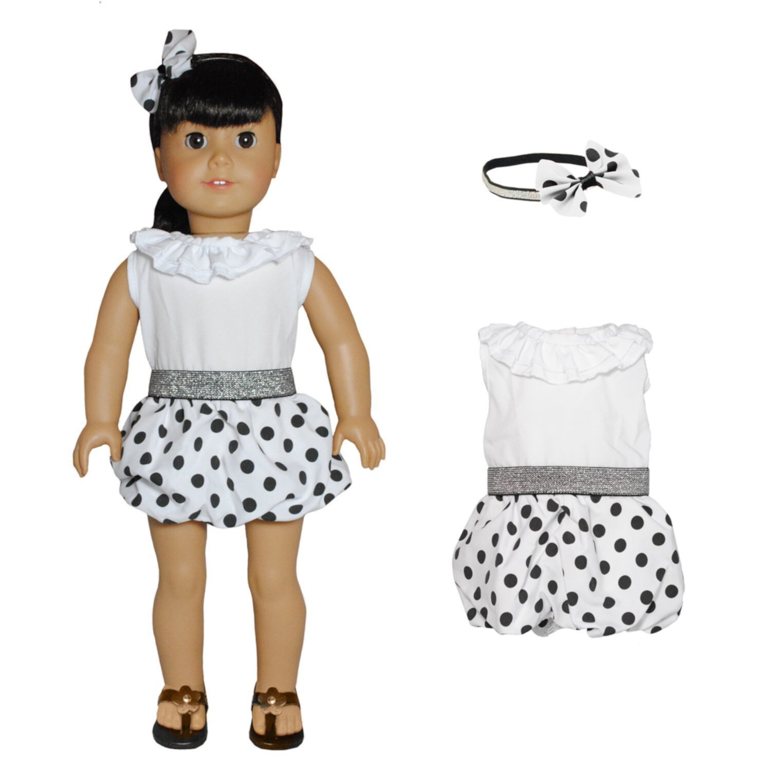 Doll Clothes - Polka Dots Outfit Fits American Girl Dolls, My Life Doll and Other 18 Inch Es Dolls Pink Butterfly Closet