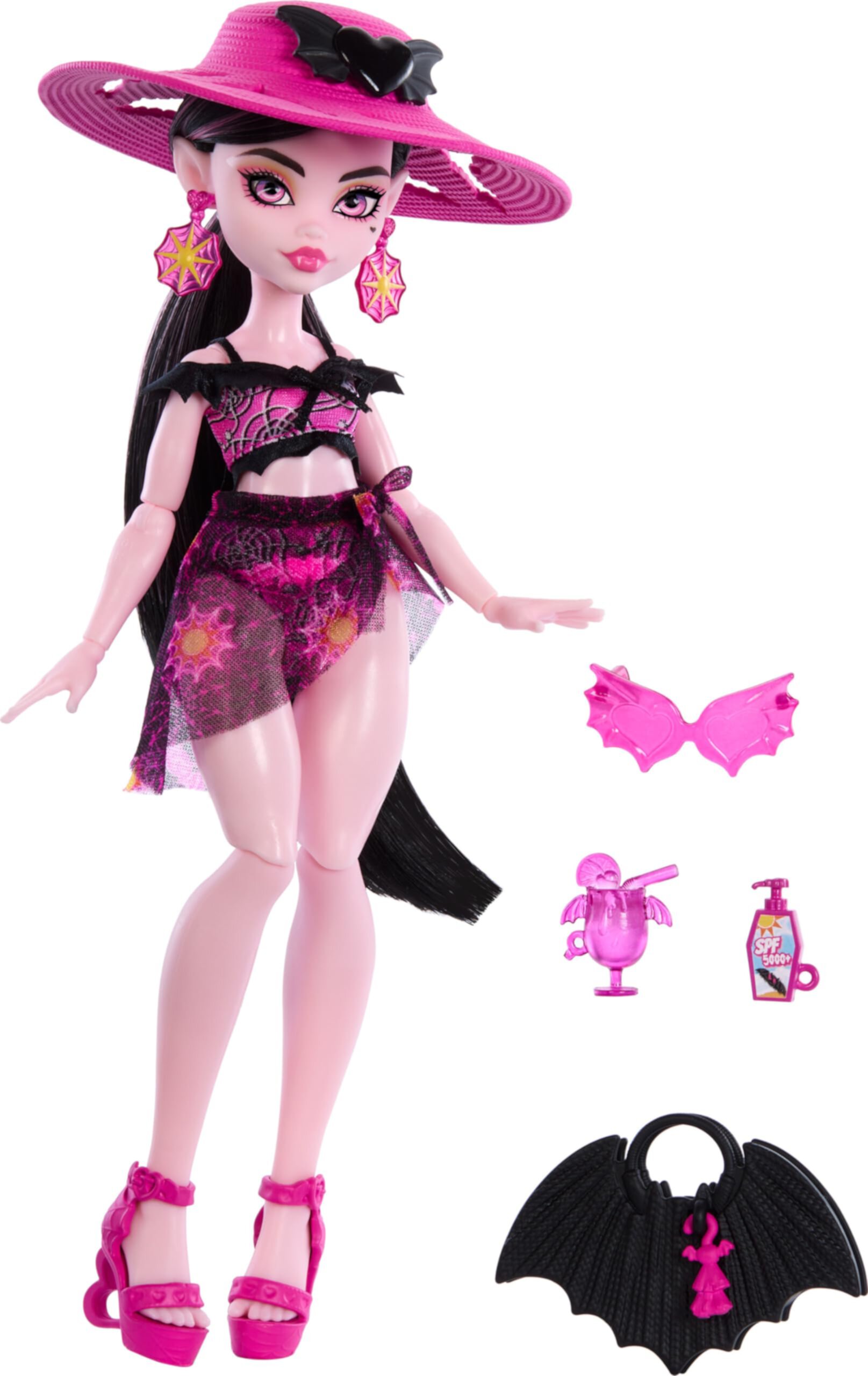 Monster High Scare-adise Island Draculaura Doll with Swimsuit, Sarong & Beach Accessories like Hat, Sunscreen & Tote BE18 Evonecy