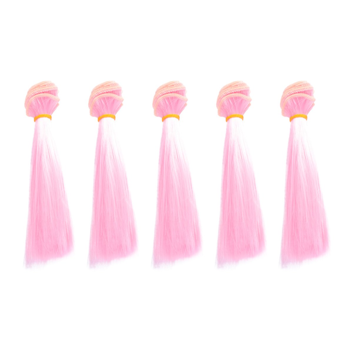 Stri 5 Pcs 15cm Heat Resistant Straight Hair Wig Handcraft DIY Doll Wigs Weft Hair Extensions (Pink) Stringdie