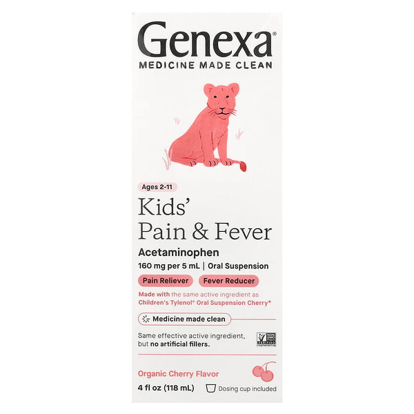 Kids' Pain & Fever, Ages 2-11, Organic Cherry, 4 fl oz (Жидкие унции) (118 ml) Genexa