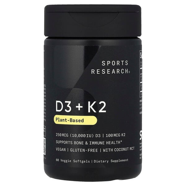 D3 + K2, Plant-Based, 60 Veggie Softgels Sports Research