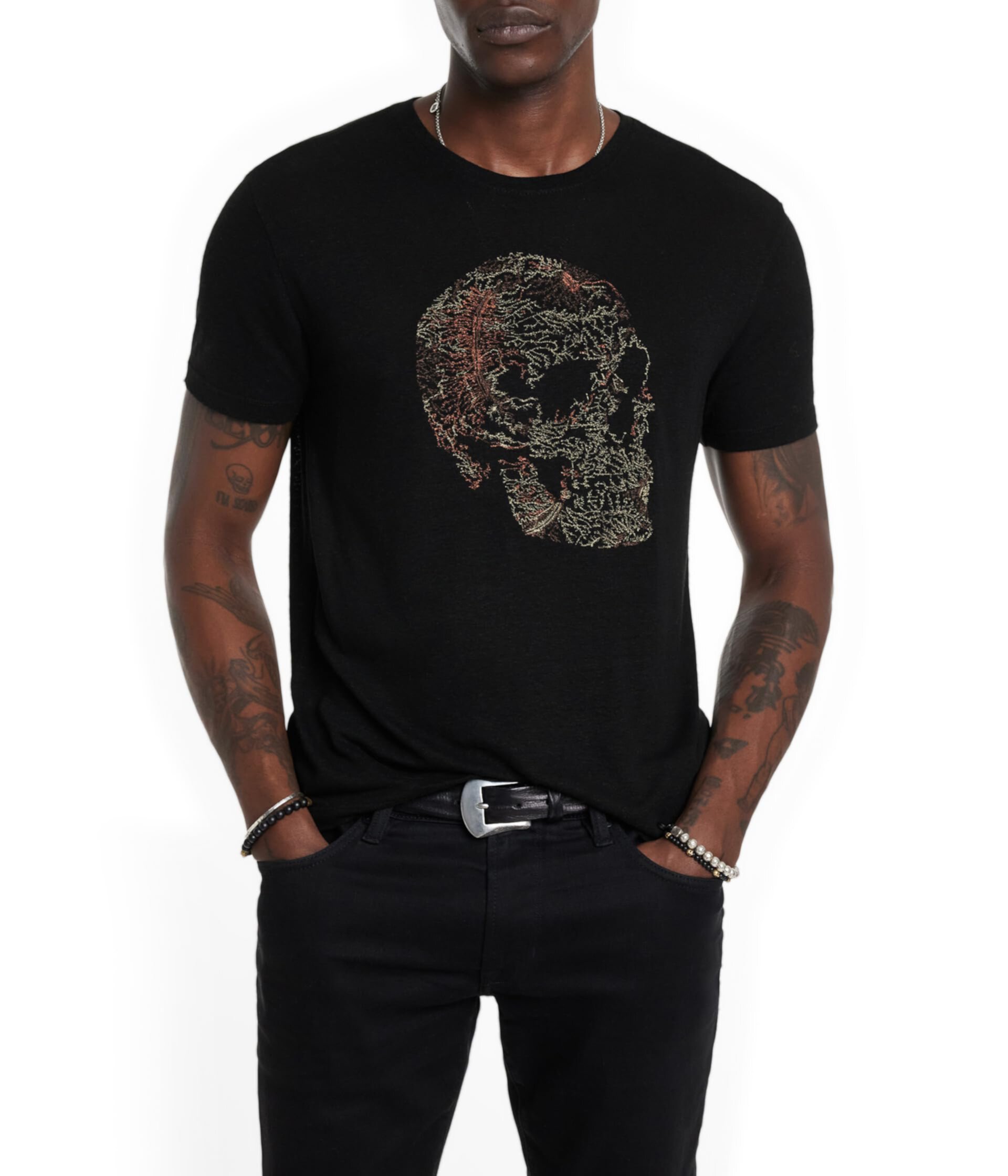 Мужская Футболка John Varvatos Embroidered Skull Tee KG6815R24 John Varvatos