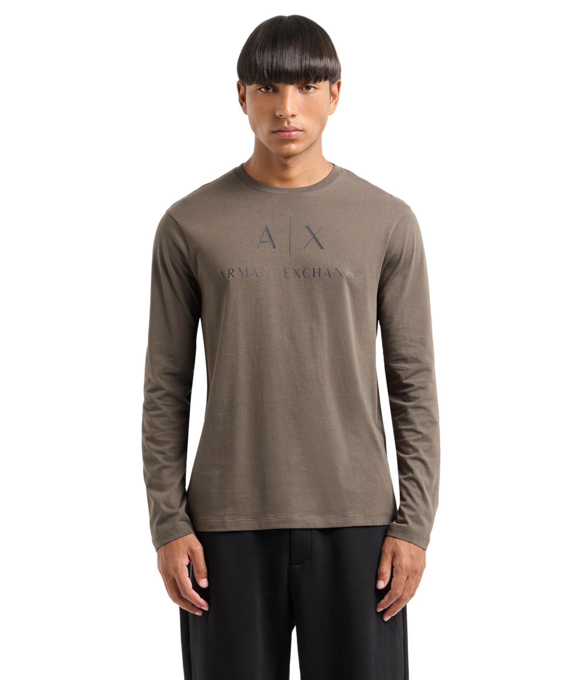 Мужская Футболка AX ARMANI EXCHANGE A|X Corporate Logo Slim Fit Long Sleeve Tee AX ARMANI EXCHANGE