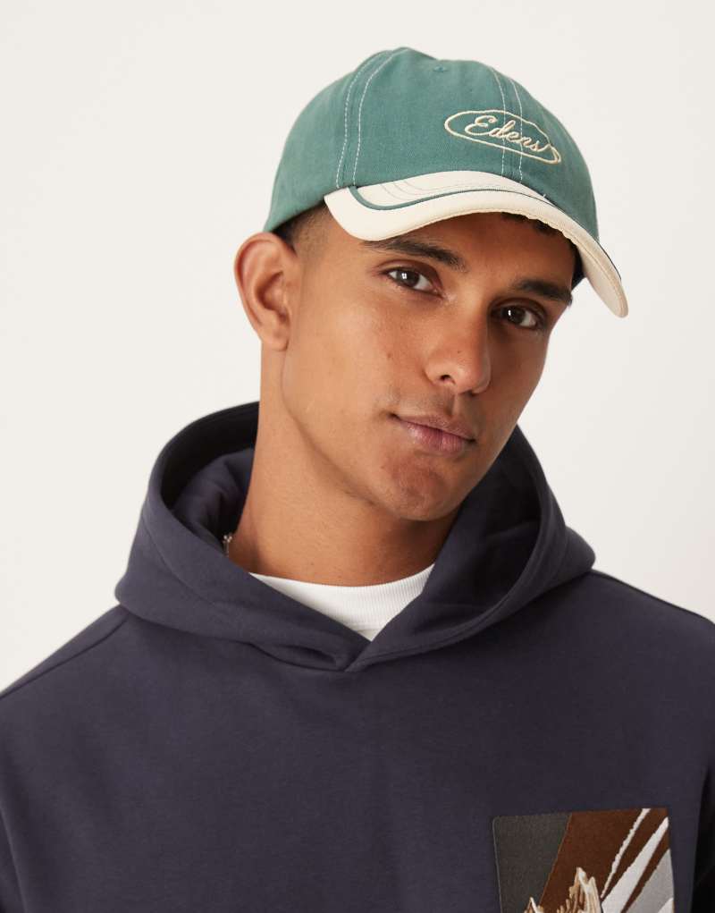 ASOS DESIGN cap with contrast peak and graphic in green ASOS DESIGN