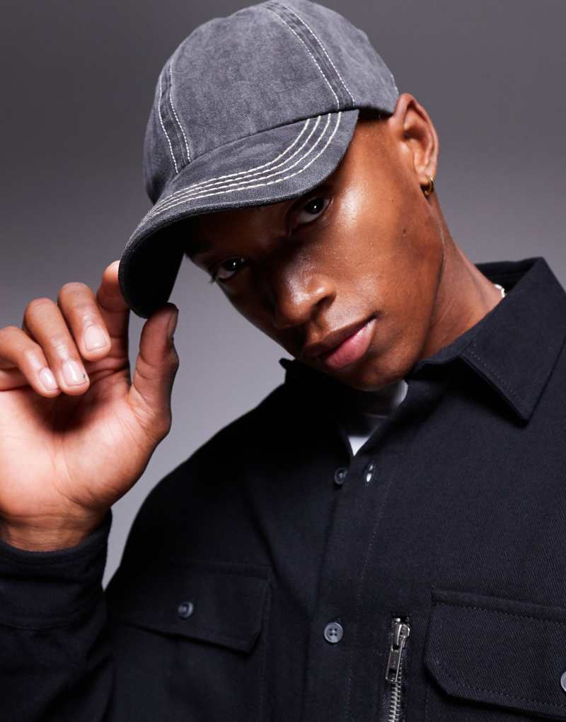 ASOS DESIGN washed cap with contrast peak and stitching in gray ASOS DESIGN