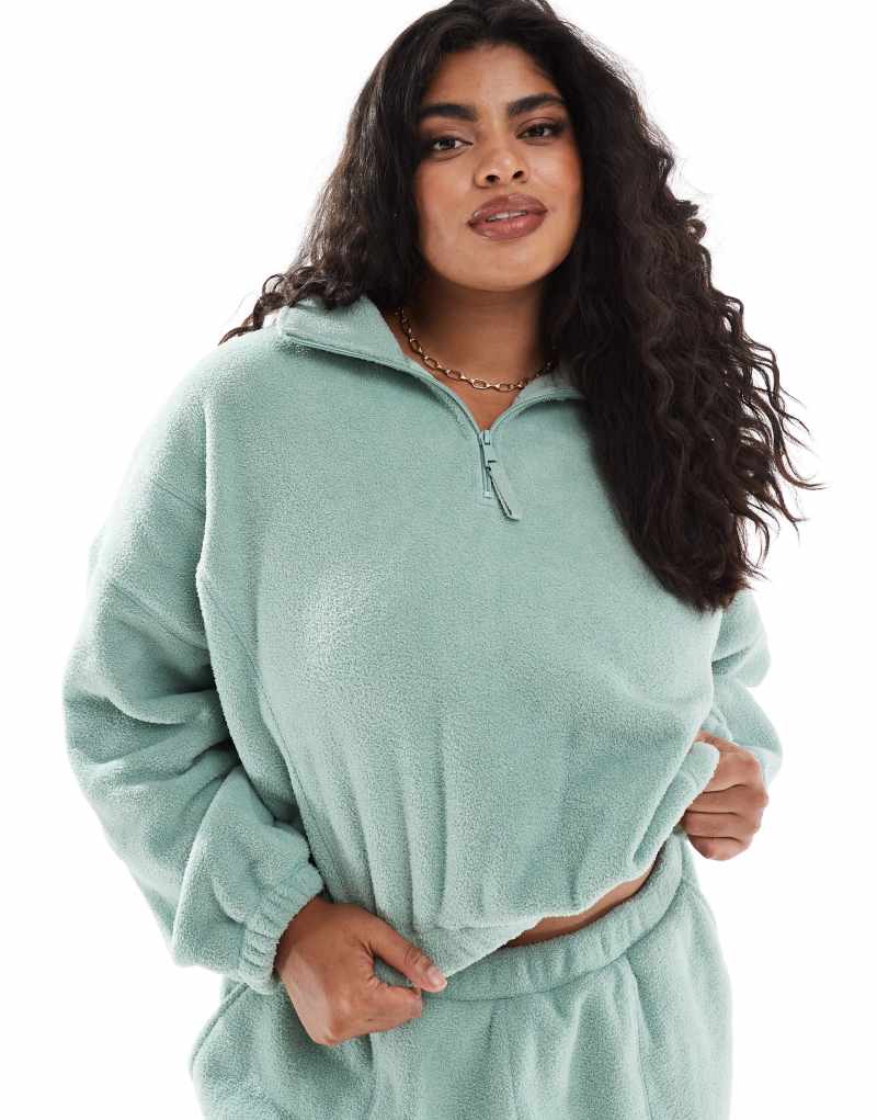 Женская Толстовка ASOS Curve Microfleece с Зипом в Цвете Шалфея ASOS Curve