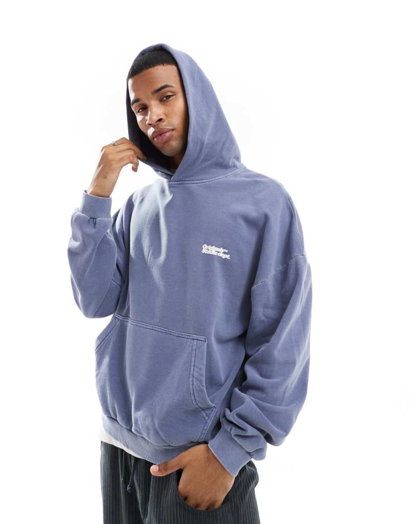 Мужское Худи Jack & Jones Oversized Originals с принтом на спине в выстиранном синем цвете Jack & Jones