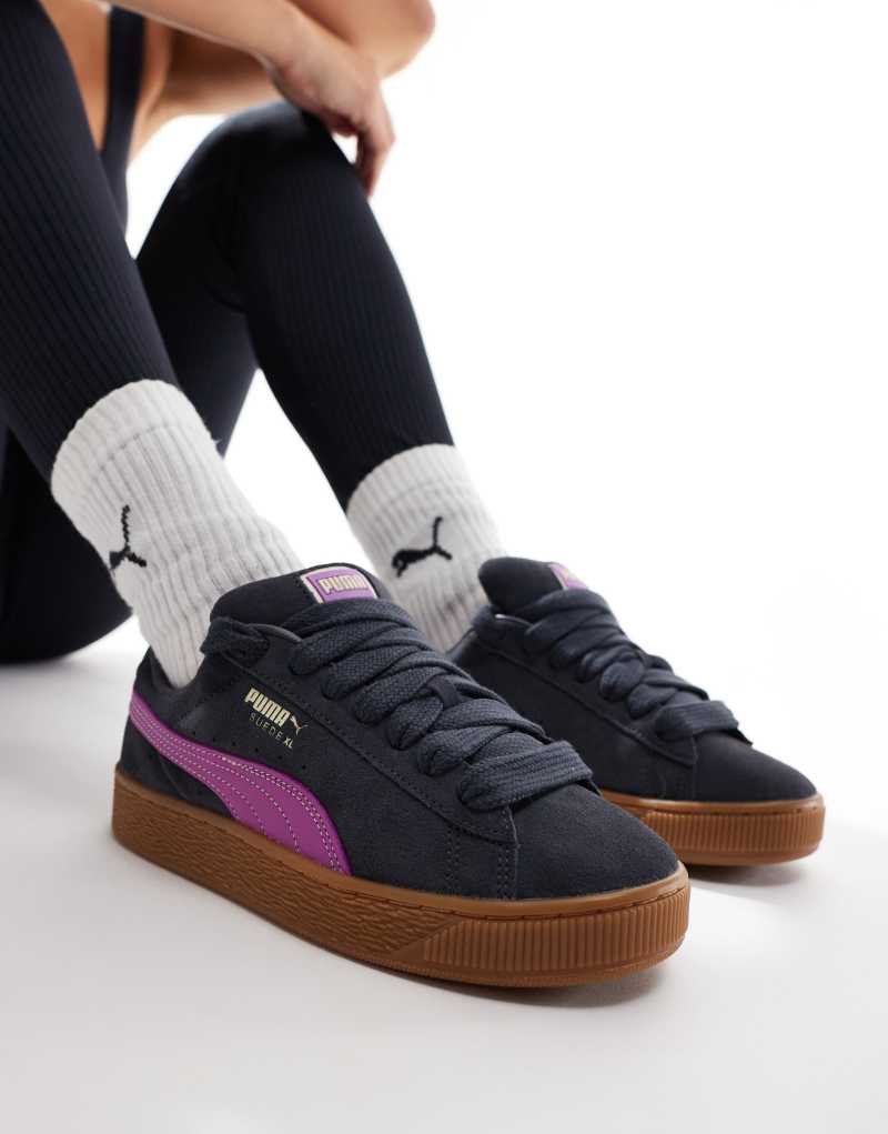 PUMA Suede XL sneakers with rubber sole in dark gray and purple PUMA