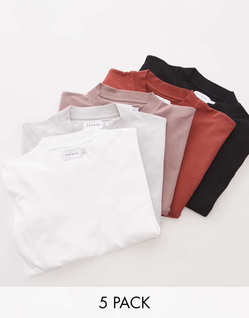 Topman 5 pack oversized T-shirt in black, white, gray, brown and rust TOPMAN