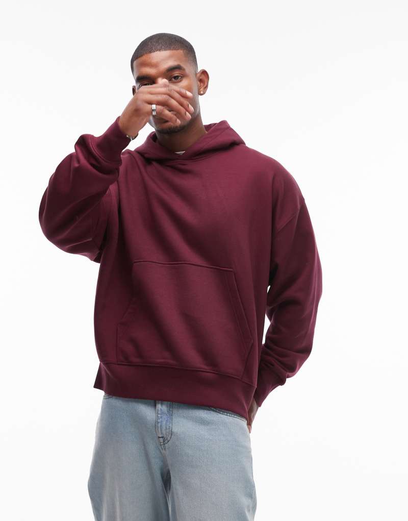 Topman premium heavyweight oversized hoodie in burgundy TOPMAN