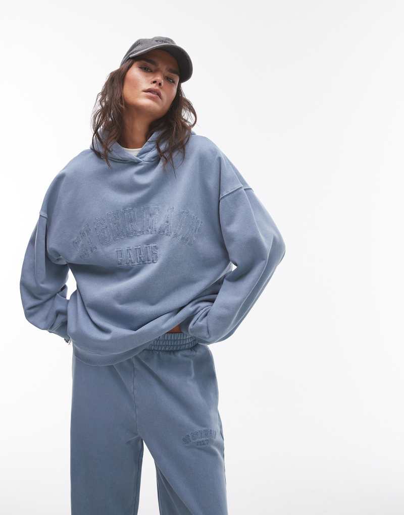 Topshop graphic St Germain oversized hoodie in blue - part of a set TOPSHOP